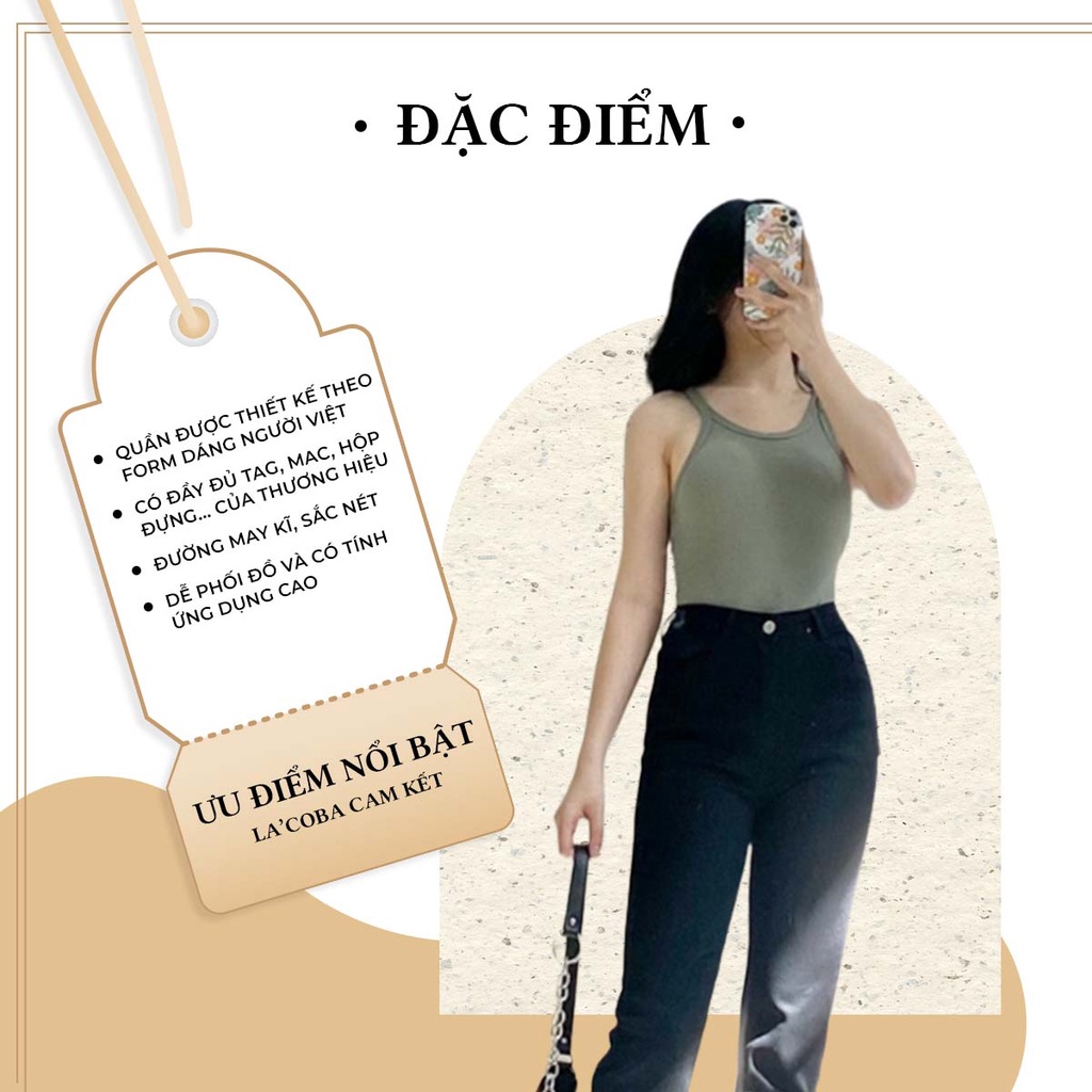 Quần đen nữ ống đứng cạp cao vải jeans co giãn basic - La’coba