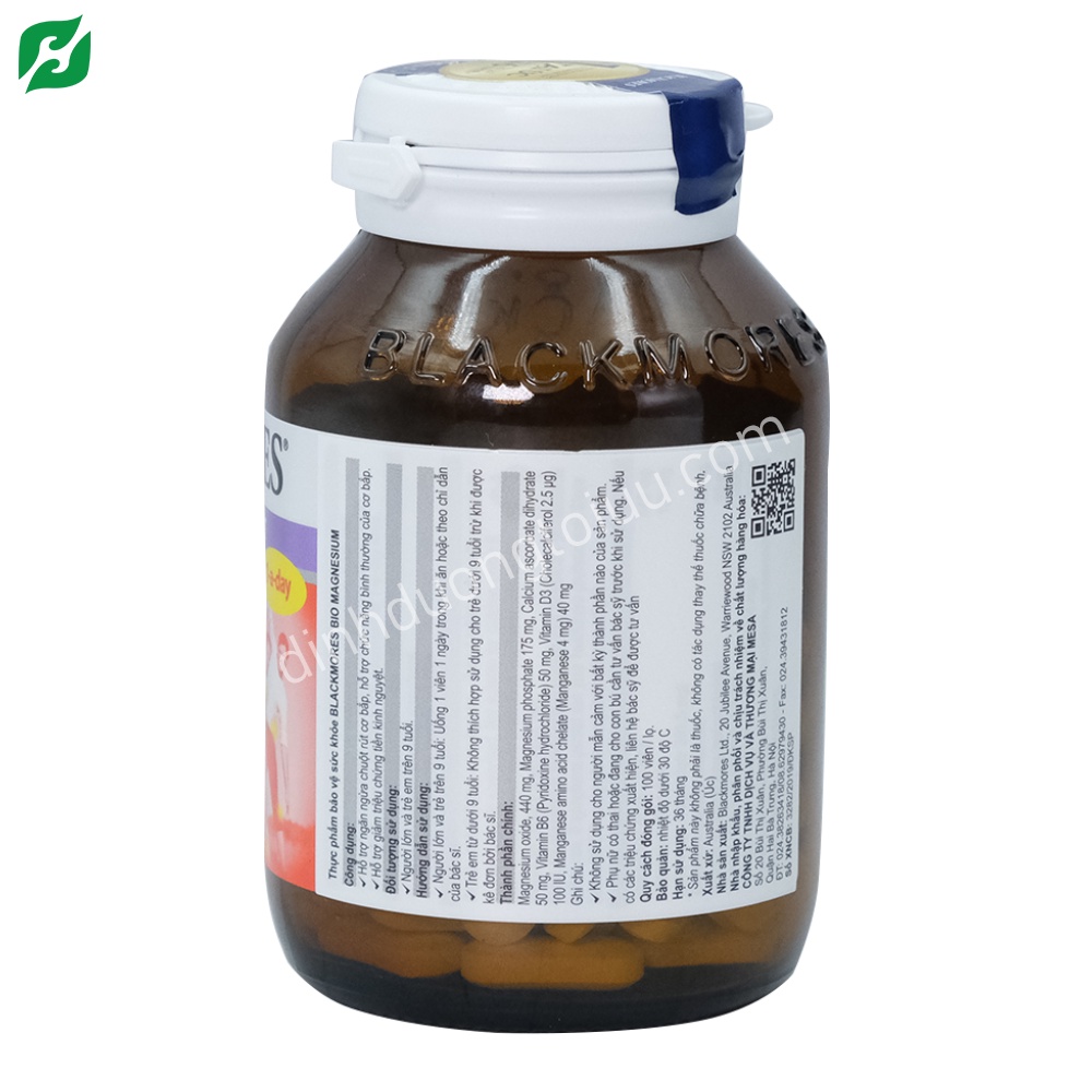 Viên uống Blackmores Bio Magnesium (100 viên) - Hỗ trợ chức năng cơ bắp, sức khỏe tim mạch và xương khớp
