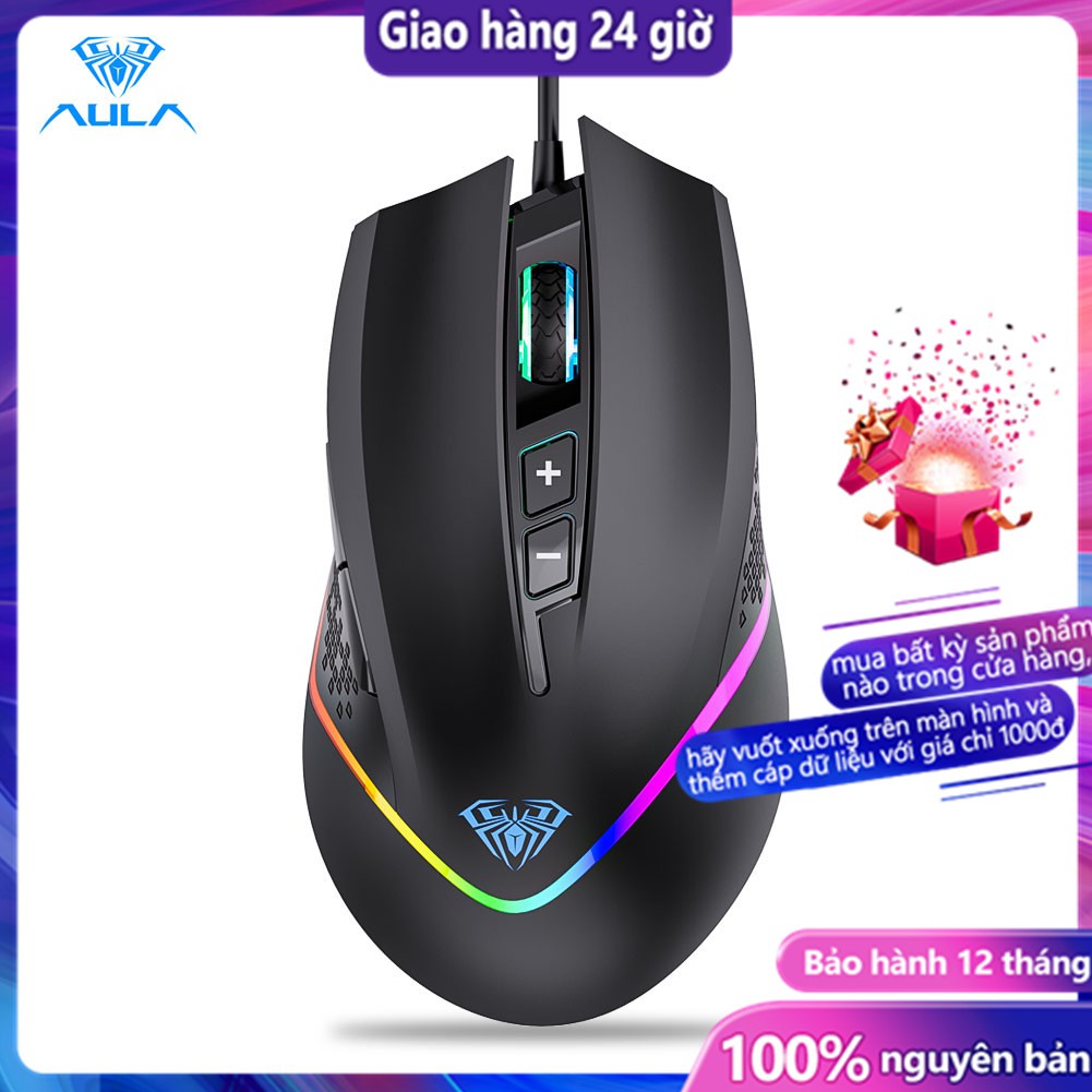 AULA F805 Colorful RGB Programmable Marco Gaming Mouse Light 6 Gear Backlight DPI 7 Programmable Buttons For PC Laptop