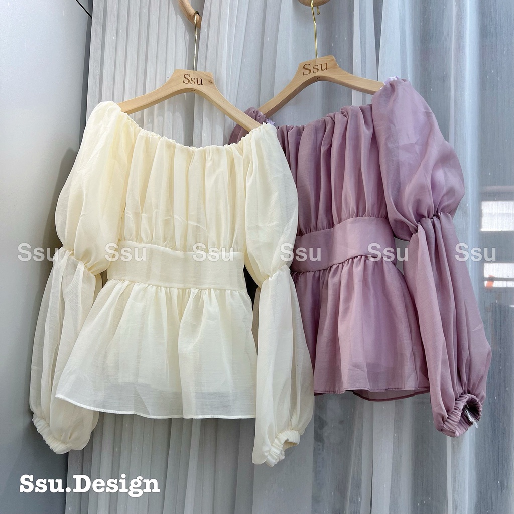 Áo trễ vai voan tay  bồng siêu hot
