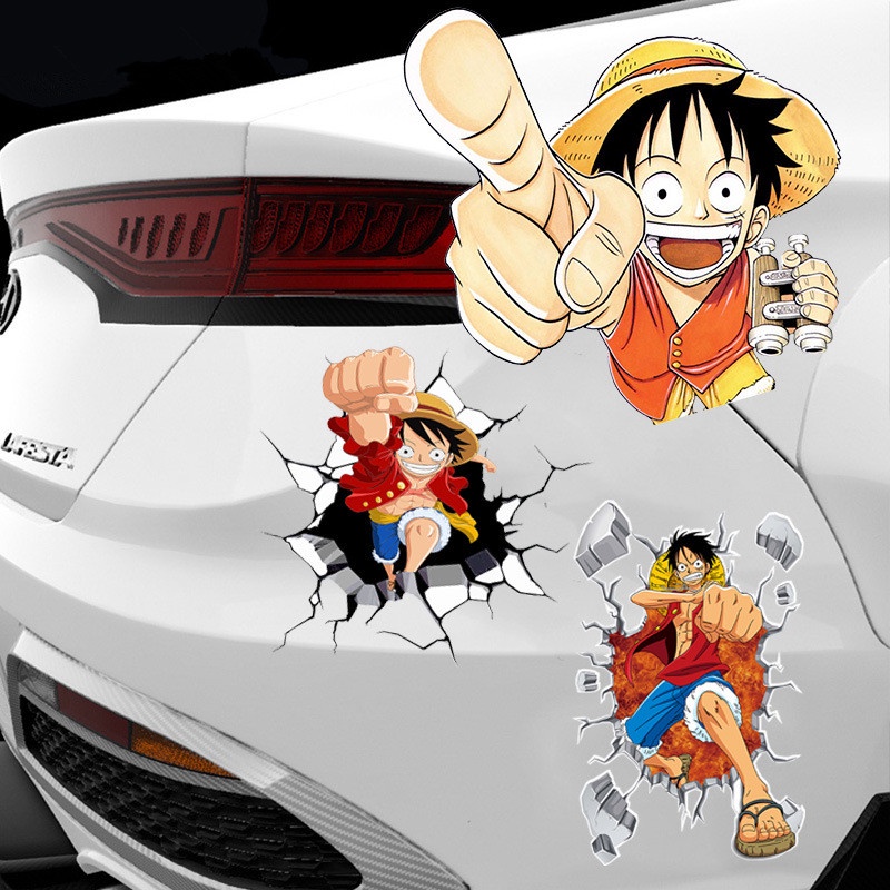 Miếng Dán Phản Quang Họa Tiết Anime ONE PIECE Độc Đáo Trang Trí Cửa Sổ Xe Hơi
