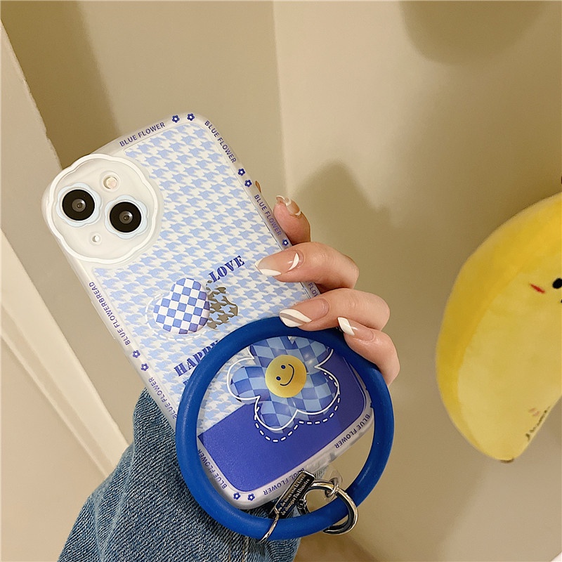 Ốp lưng iphone Ốp Điện Thoại Silicon Hình Hoa Mặt Cười Có Vòng Đeo Tay Cho Apple Iphone 13Promax iPhone14pro 78plus/X/XR// Promax/Mini Dinuo case
