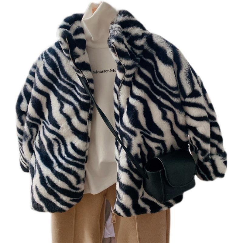 Áo Khoác Lông Cừu Dày Dặn In Họa Tiết Ngựa Vằn Thời Trang Cho Bé Trai Và Gái