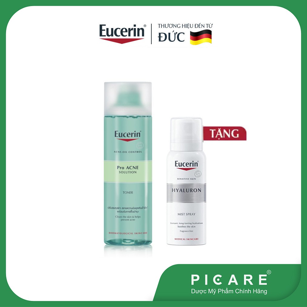 Combo Eucerin nước hoa hồng cho da mụn ProAcne Toner 200ml &amp; xịt khoáng cấp ẩm Hyaluron Mist Spray 50m - 88983 - 66858