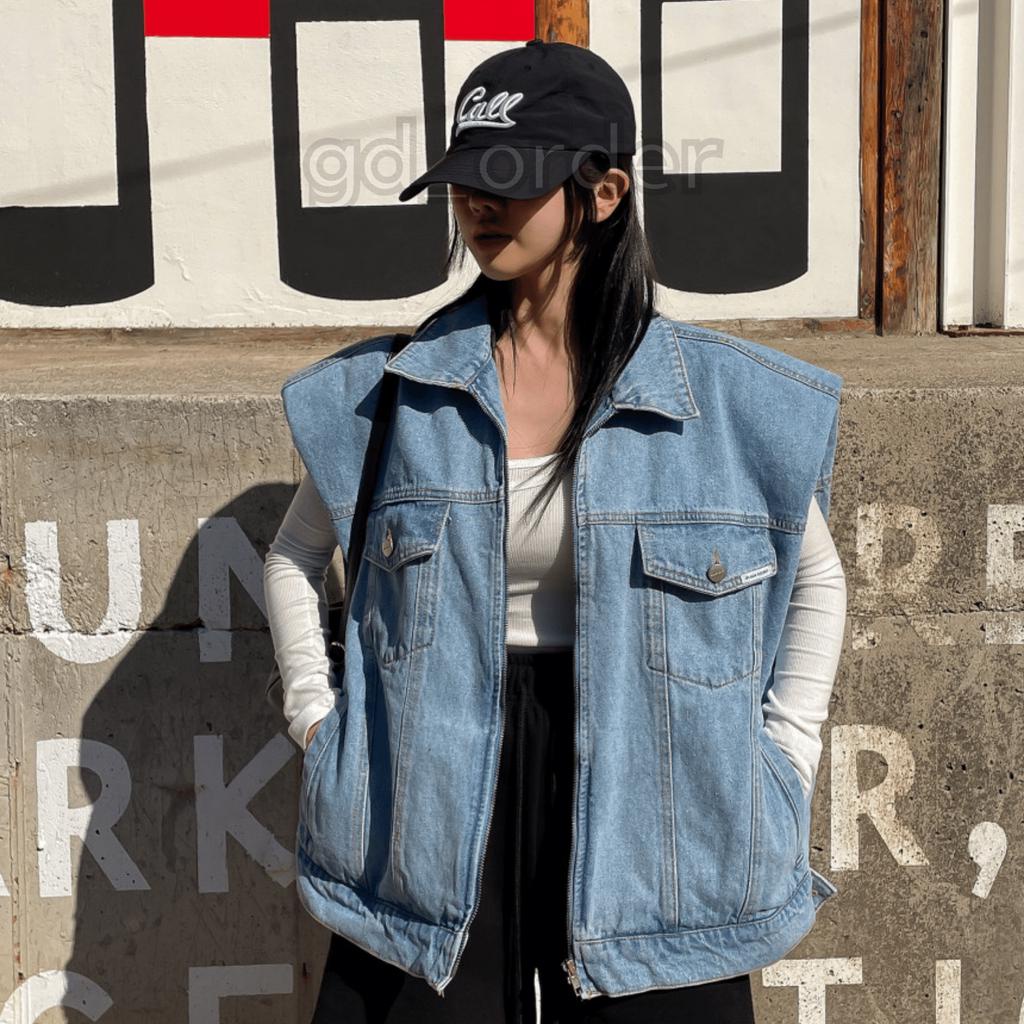 Kh9|Áo khoác jeans bò tanktop cá tính hàn quốc chất denim rộng túi hộp đi chơi, đi học gd_order