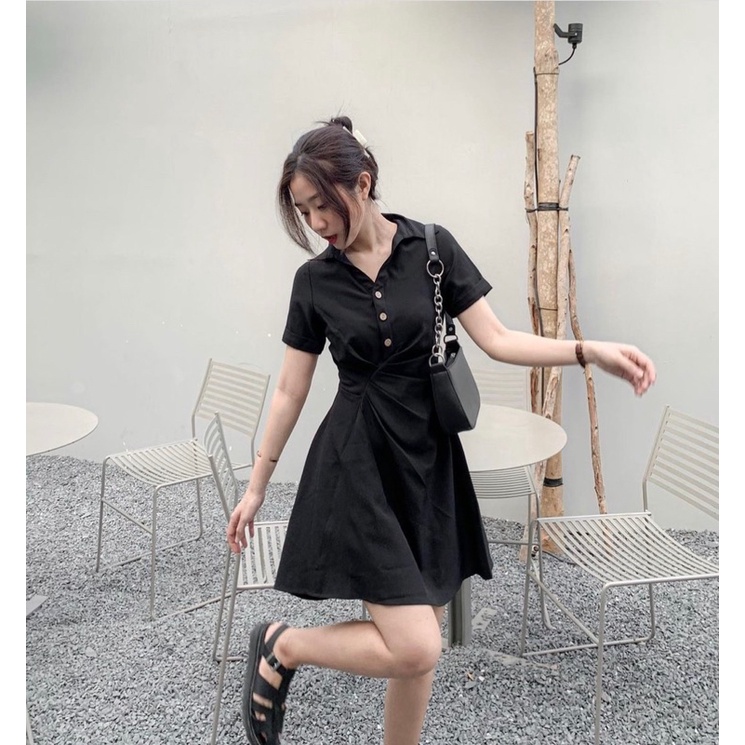 Váy Sơ Mi LI EO LỆCH HÔNG 3 Màu BabyDoll Siêu Xinh