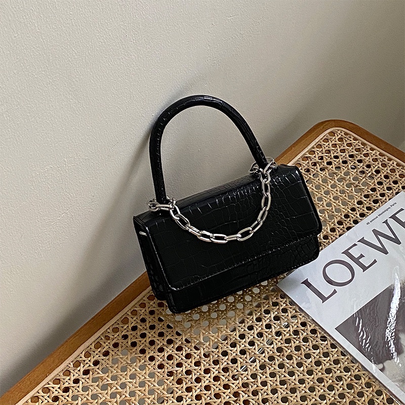 Túi xách nữ mini Tuinhacam túi xách đeo vai, đeo chéo nắp gập hình vuông phối dây xích phong cách retro vân cá sấu - 037