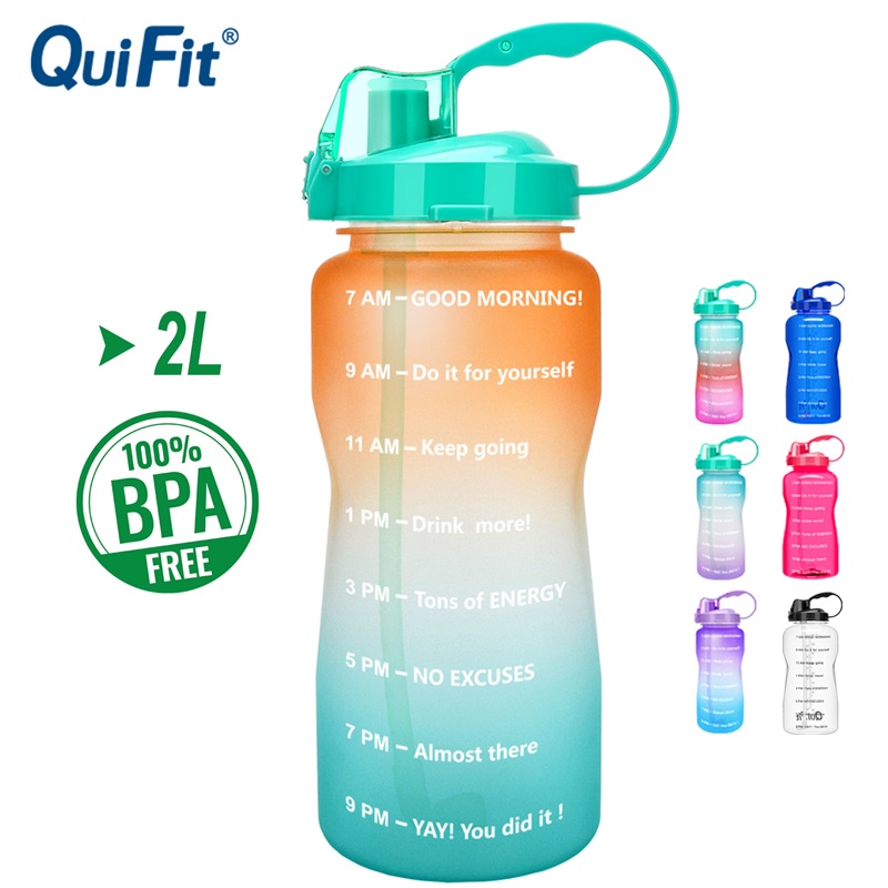 Bình nước QuiFit không chứa BPA kèm ống hút chịu nhiệt chống rơi chất lượng cao 2l
