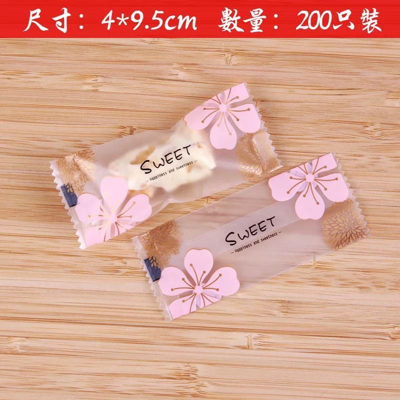 Túi kẹo nougat hàn miệng Hoa Đào lớn -9,5*4cm(200 cái)