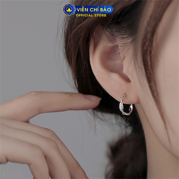 Bông tai nữ xoắn đính đá new chất liệu bạc 925 thời trang phụ kiện trang sức nữ Viễn Chí Bảo B000273