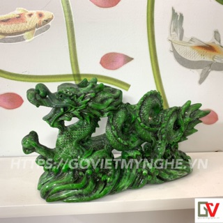 Tượng đá Rồng Phong Thủy trang trí phong thủy nhà cửa - Bàn làm việc - phòng khách - Dài 26cm - Màu xanh lục bích