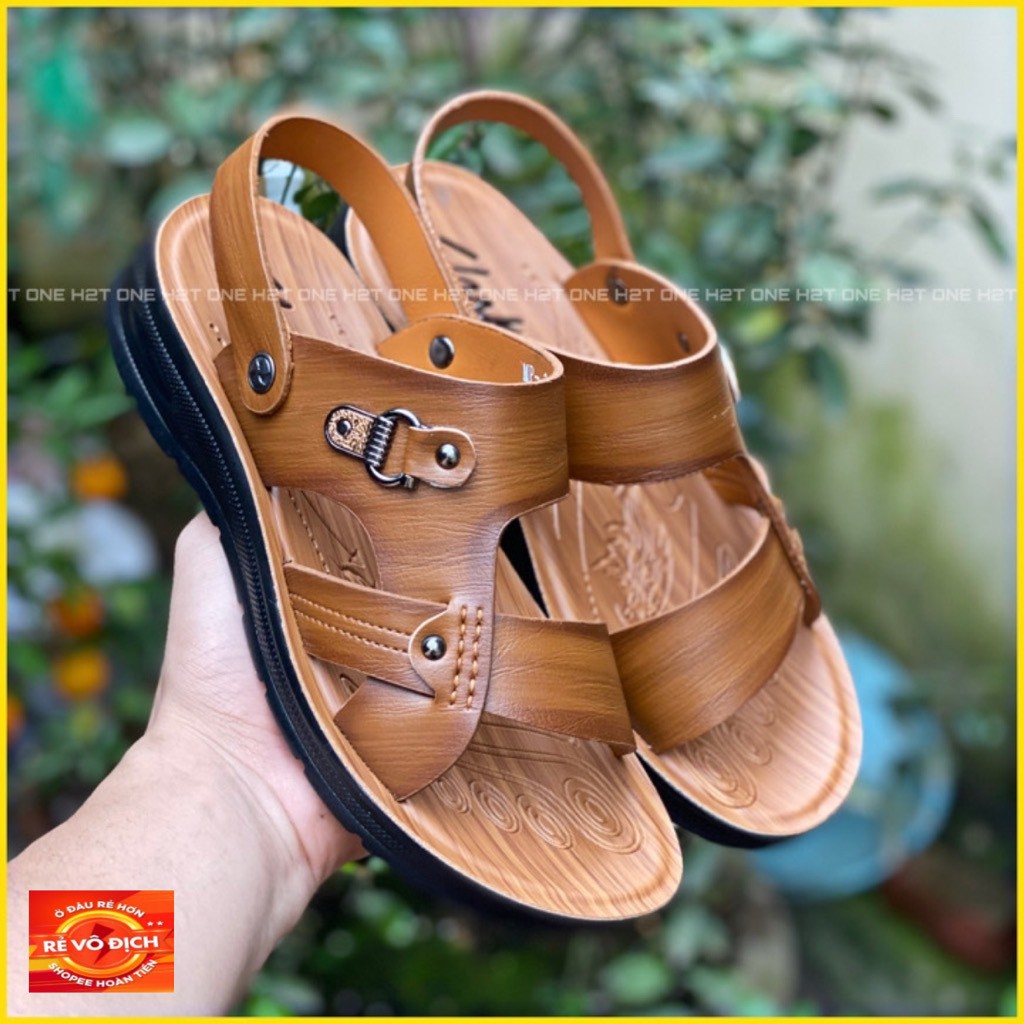 Dép da nam quai hậu - da thật mềm mại - đế đúc tăng cao 3,8cm HT0363