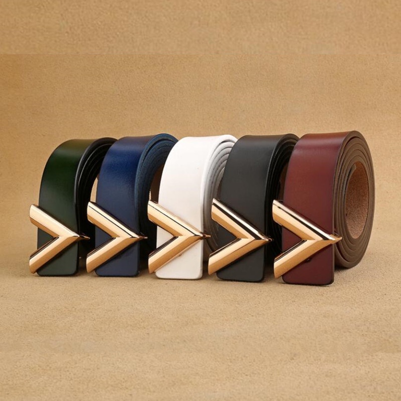 Mới Thắt Lưng Da Khóa Hợp Kim Chữ v Thời Trang Cho Nam Nữ