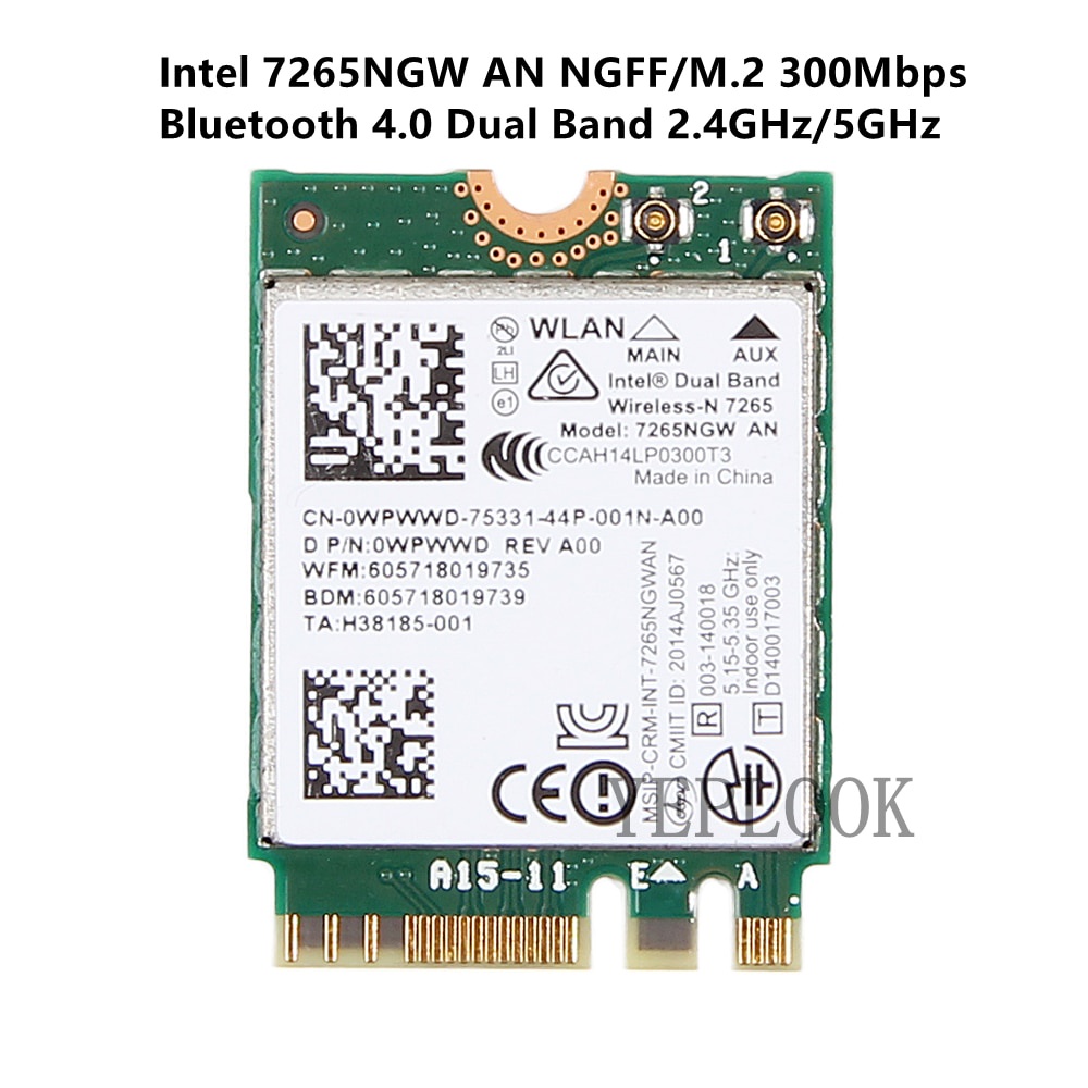 Thẻ WiFi 7265 AN 7265NGW AN M.2 2.4GHz / 5GHz 300Mbps Wifi + BT4.0