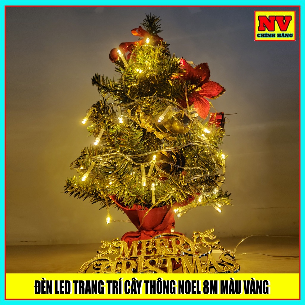 Dây đèn LED trang trí phòng ngủ, đèn led trang trí cây thông noel giáng sinh 8m không nháy màu vàng đẹp lấp lánh