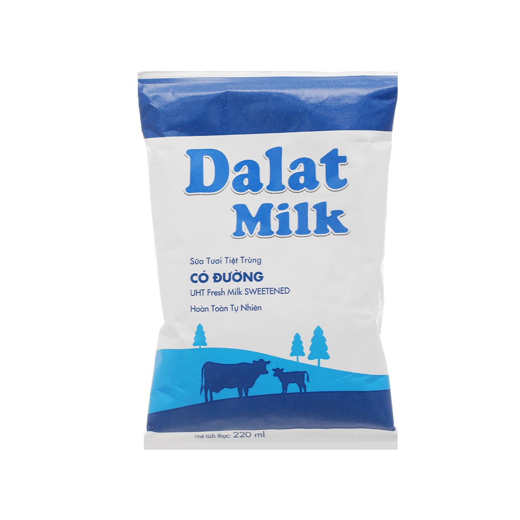 6 bịch Sữa tươi tiệt trùng có đường Dalat Milk bịch 220ml