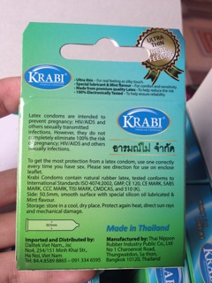Bao cao su KRABI THÁI LAN- siêu mỏng tinh chất bạc hà