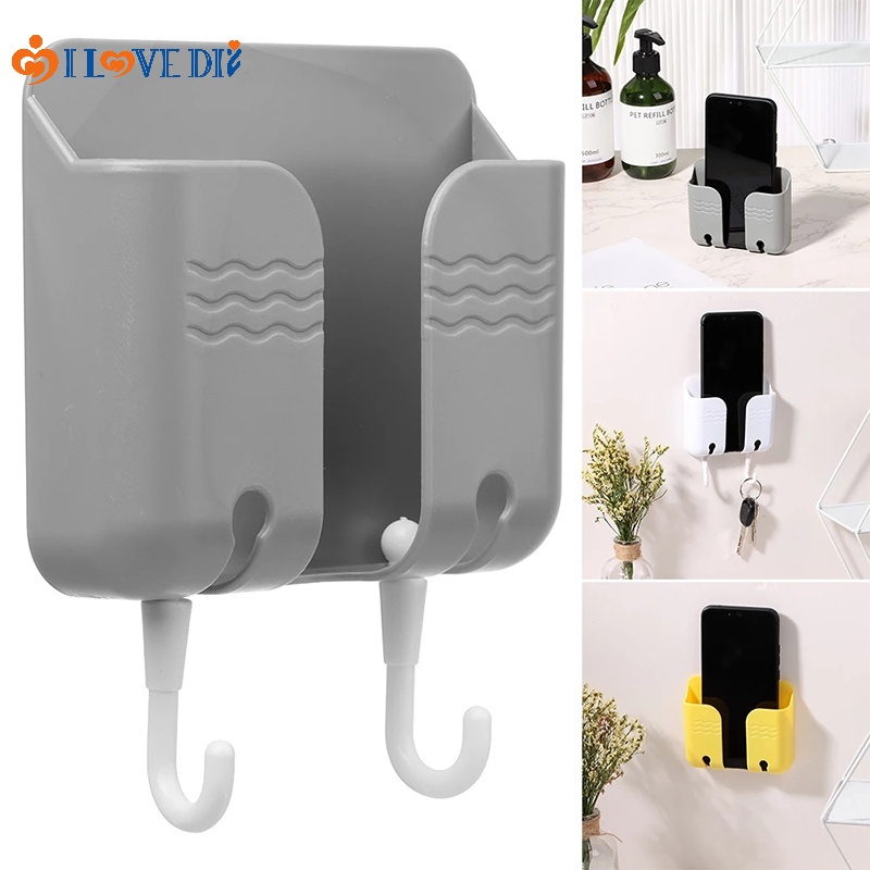 Giá Đỡ Điện Thoại/Chìa Khóa Điều Khiển Từ Xa Bằng ABS Hai Móc Không Cần Đục Lỗ Đa Năng Sáng Tạo Cho Phòng Khách
