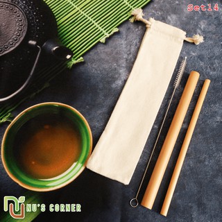 Set 14 - set 2 ống hút tre , 1 cọ, 1 túi vải