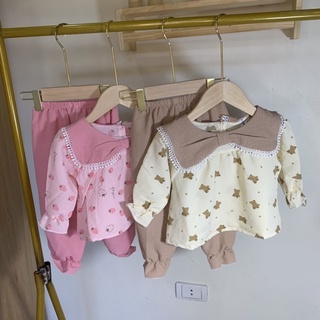 Đồ bộ dài tay cho bé gái . vải đũi sốp mềm nhẹ thấm hút mồ hôi