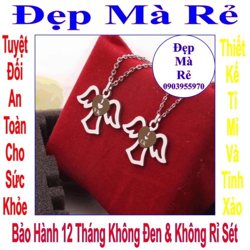 Dây chuyền inox cặp hình thiên sứ tình yêu khắc chữ I LOVE CK / VK - Giá bán trên = 2 sợi như hình