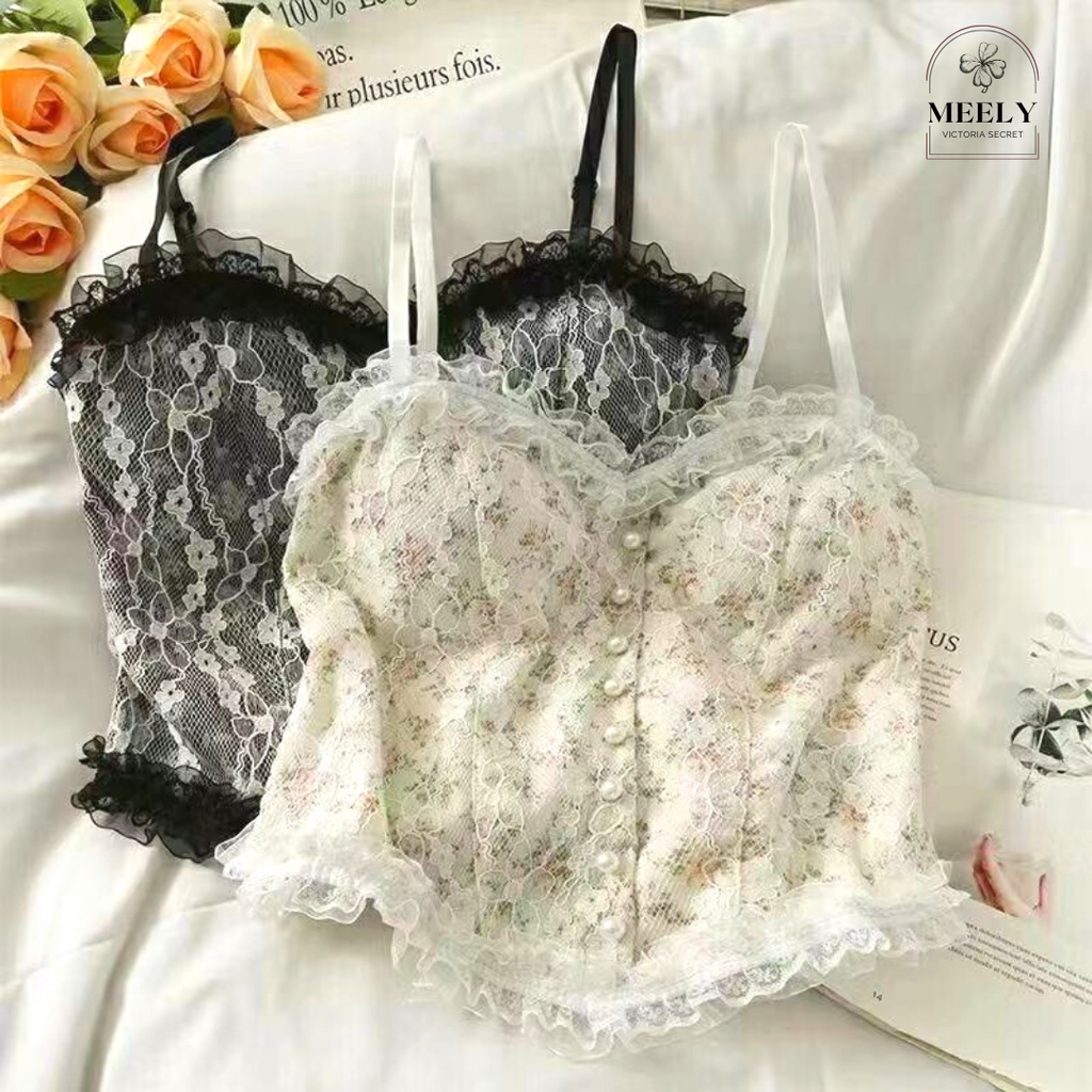 Áo Lót Nữ Bralette Ren Hoa Nút Ngọc Sexy Sang Chảnh, Áo Bra 2 Dây Tiểu Thư Siêu Hút Mắt - 9023 | BigBuy360 - bigbuy360.vn
