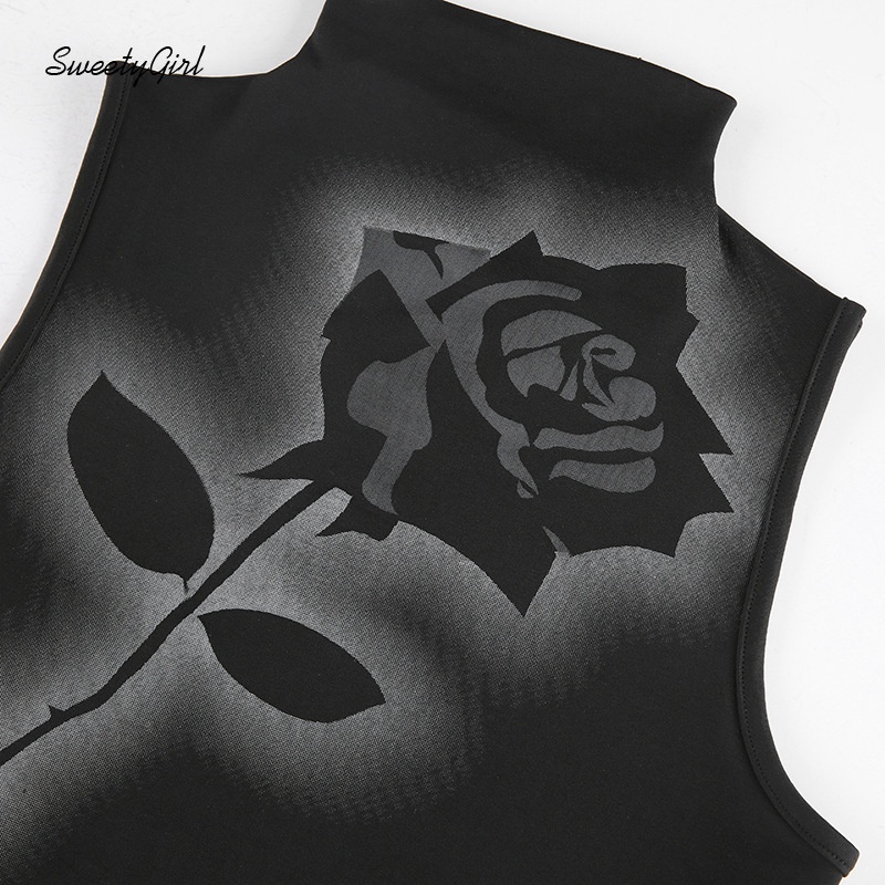 Áo Sát Nách Cổ Cao In Họa Tiết Hoa Hồng Màu Sắc Tương Phản Thời Trang Xinh Xắn Cho Nữ 2022