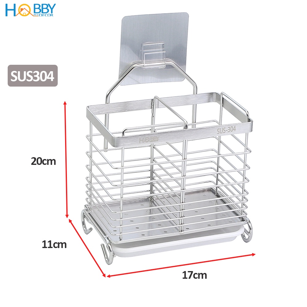 Kệ đựng đũa muỗng 2 ngăn dán tường gạch men HOBBY Home Decor KDM05 - kèm miếng dán siêu dính