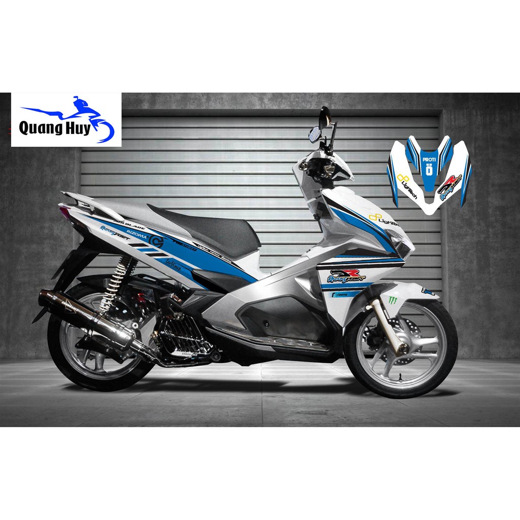 Tem trùm air blade ♦FREESHIP♦ xanh trắng đời 2016-2019, độ team trùm ab dán phủ dàn áo xe xanh trắng rẻ đẹp