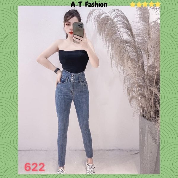 Quần jean nữ lưng cao co giãn 3 nút siêu xinh❤️A-T Fashion❤️ Quần bò cạp cao bigsize skinny jeans dáng ôm trơn dài-QJ622