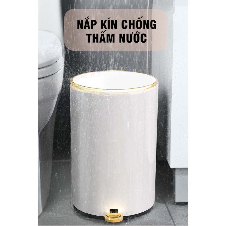 Thùng đựng rác inox tròn có nắp đậy và đạp chân cao cấp kèm giảm chấn và sáng bóng Vkit R12