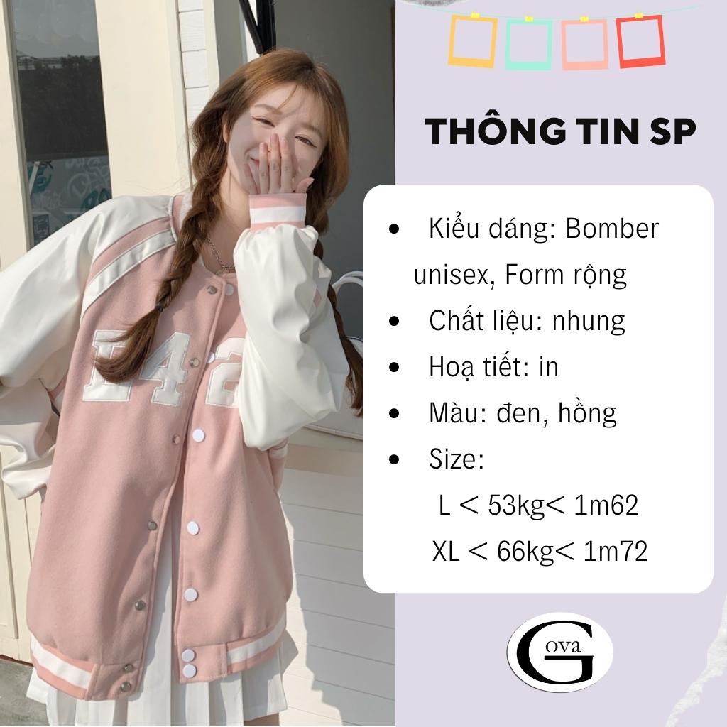 Áo Khoác Bomber F426 Chất Da Lộn Nam Nữ Ulzzang Unisex, Áo Khoác Kiểu Form Rộng Hình Thêu 2 Lớp Jacket GOVA