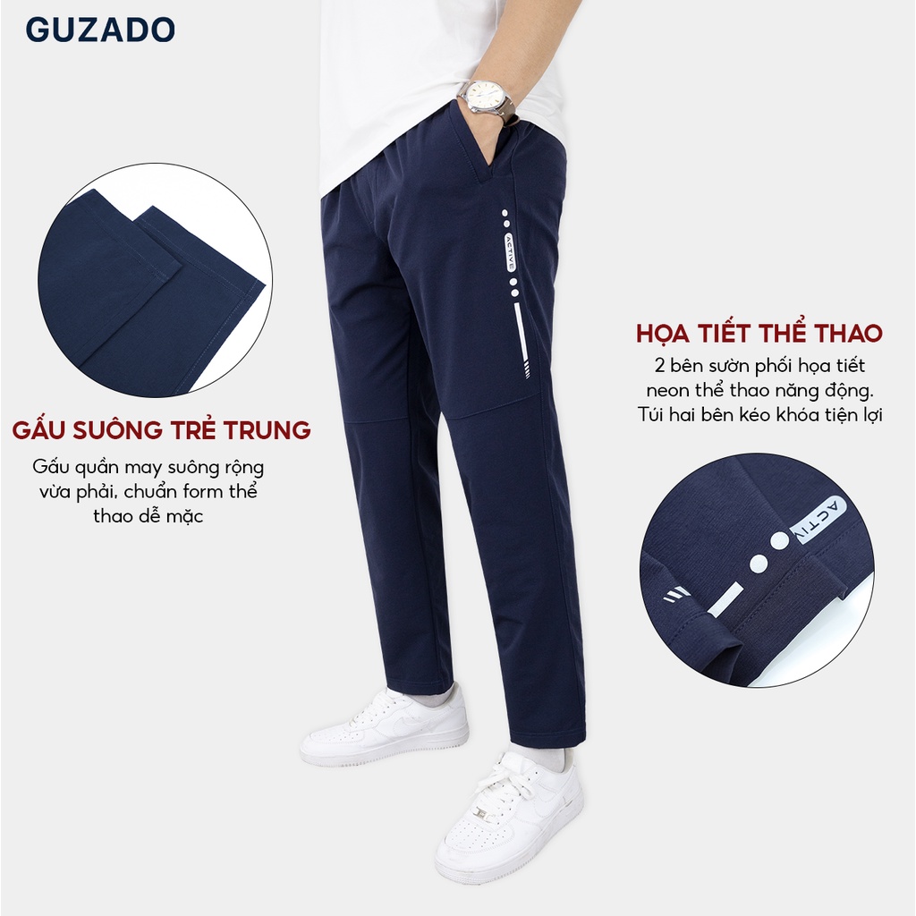 Quần dài thể thao nam phối sọc GUZADO ống suông,chất gió thể thao vận động thoải mái MDC2206