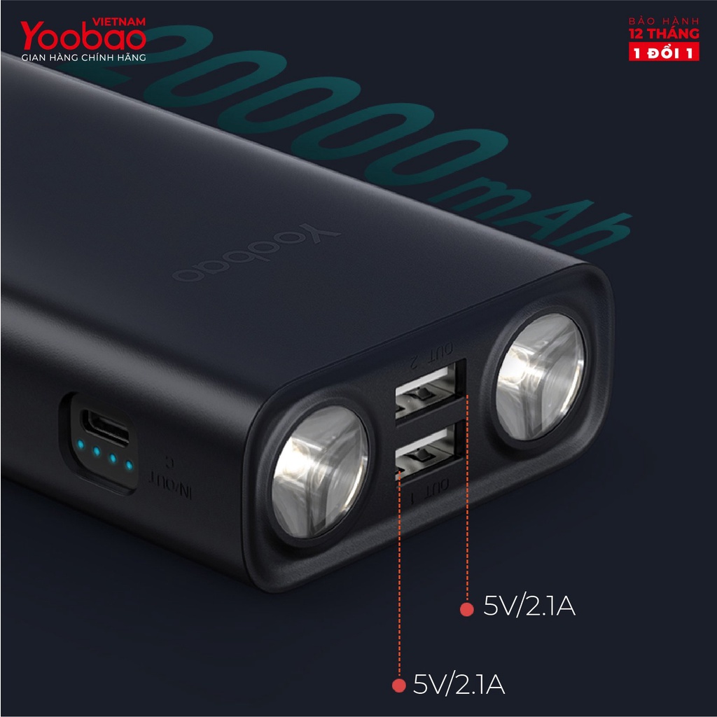 [CHÍNH HÃNG] Pin sạc dự phòng Yoobao L20 20000mAh tích hợp 2 đèn LED siêu sáng