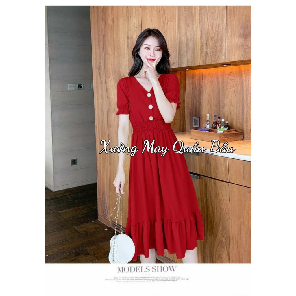 Váy bầu thiết kế, Đầm bầu dáng suông dài TIỂU THƯ kiểu dáng đơn giản thời trang siêu xinh V263