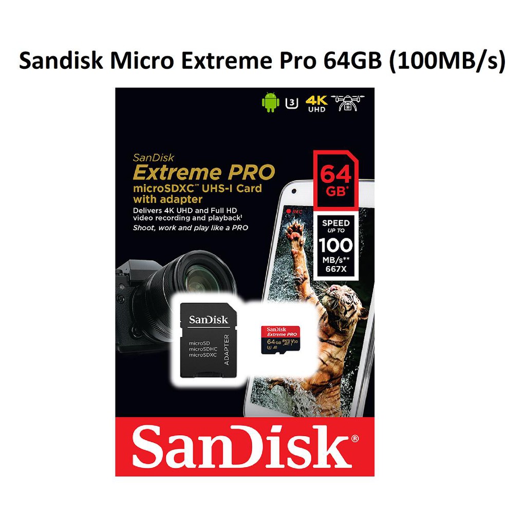 Thẻ nhớ Sandisk Micro SDXC Extreme Pro 64GB (100MB/s) + Adapter + Đầu đọc thẻ Micro