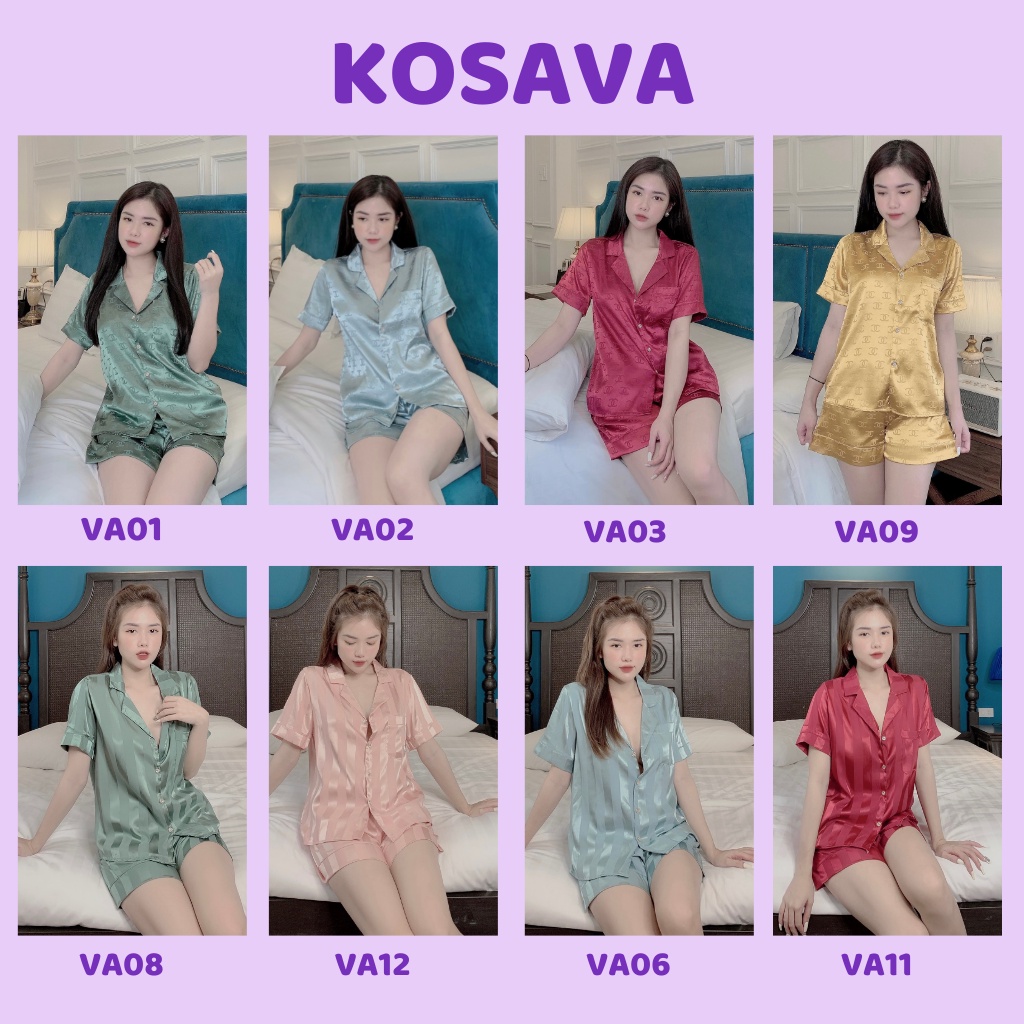 Bộ đồ Pijama lụa gấm cộc đùi hoạ tiết Di-o cao cấp KOSAVA
