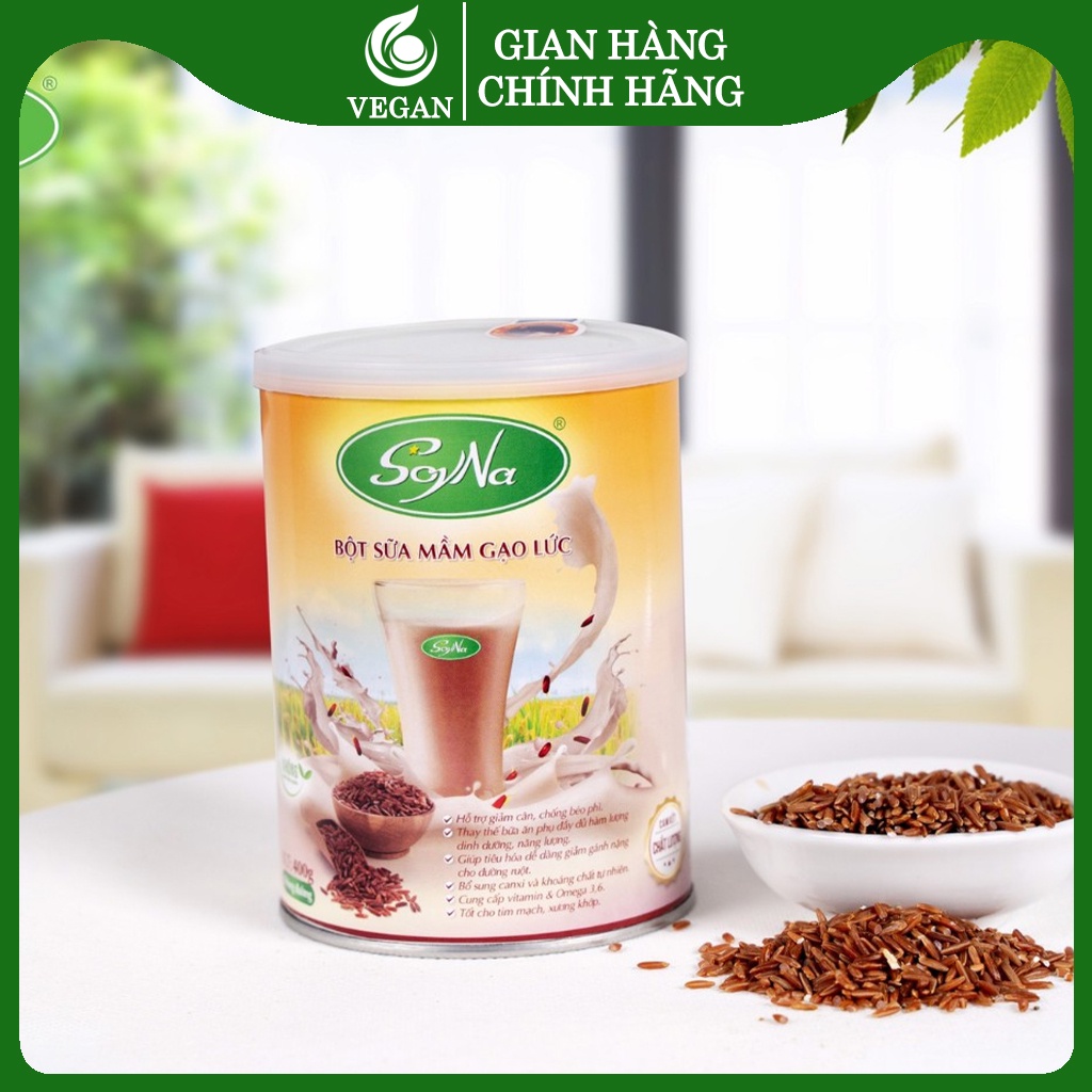 Sữa hạt dinh dưỡng organic mầm gạo lứt huyết rồng không đường vị cacao Soyna cho người giảm cân, ăn chay, tim mạch 300g