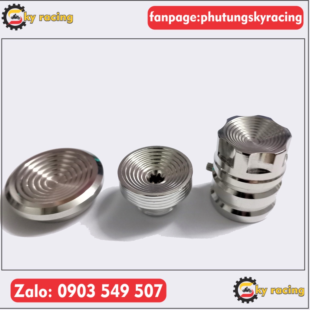 Combo chụp cốt giò đạp, ốc nắp nhớt và chụp nắp hộp sên inox 304 KIỂU THÁI gắn cho dòng Yamaha và Honda