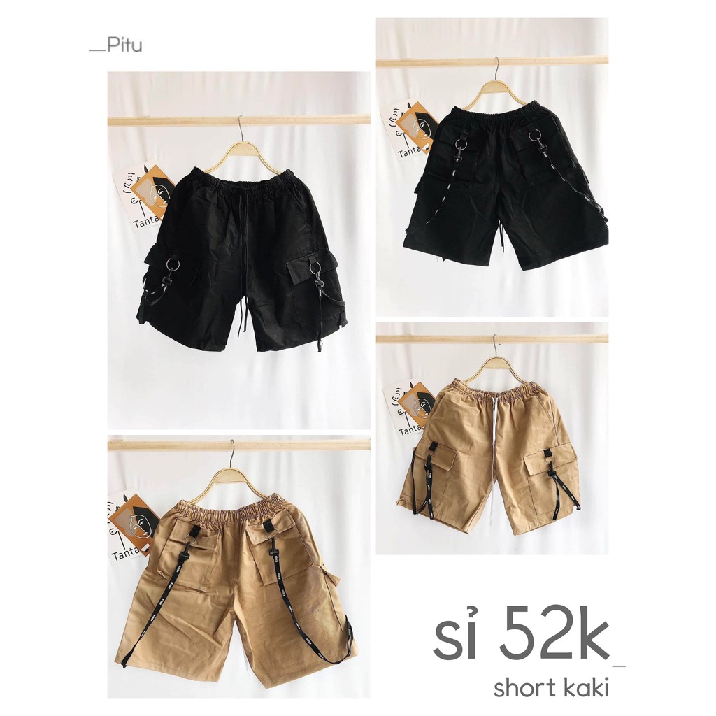 Quần Short kaki túi hộp có phối dây nữ