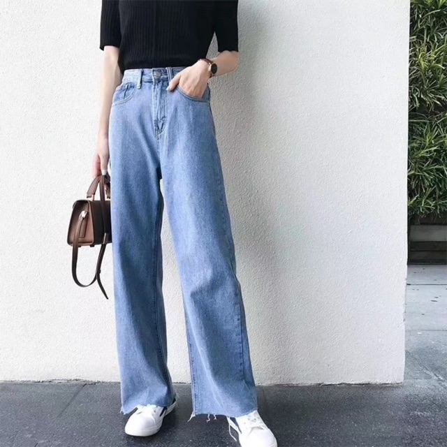 NEW 2021 Quần Jeans Mentor Culotes - quần jean ống rộng lưng cao chất jean mềm điểm nhấn lai quần cắt tua RẺ VÔ ĐỊCH