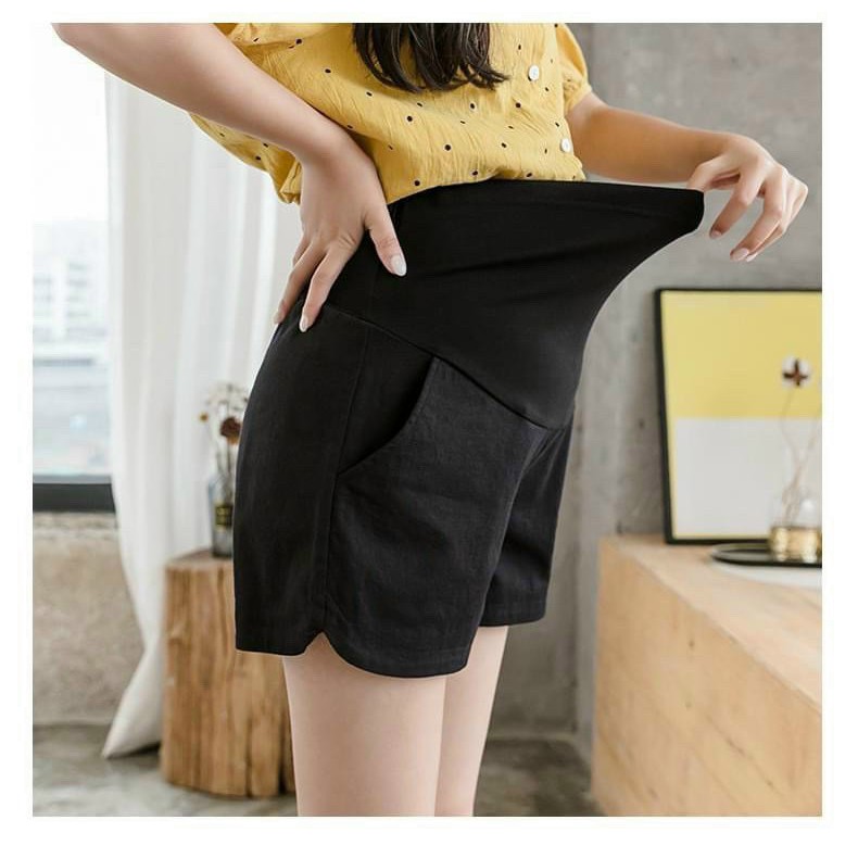 Quần bầu sooc đùi Chicmom chất đũi siêu mịn mát, có đáp bụng và chun chỉnh A013