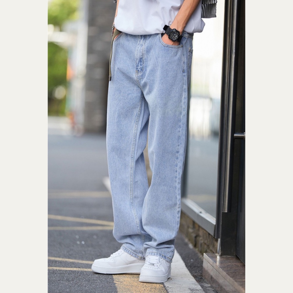 Quần jean xám nam dáng baggy ống suông rộng mã ST01, vải jeans bò cao cấp PATADO