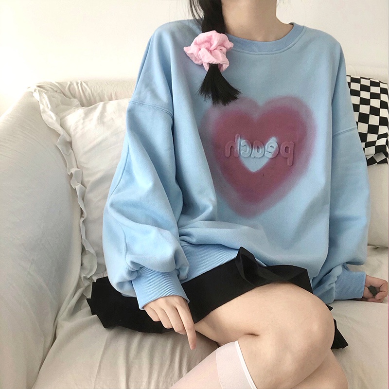 SUXI Áo nỉ dài tay dáng rộng in họa tiết kiểu Hàn Quốc thời trang thu đông mới cho bạn nữ