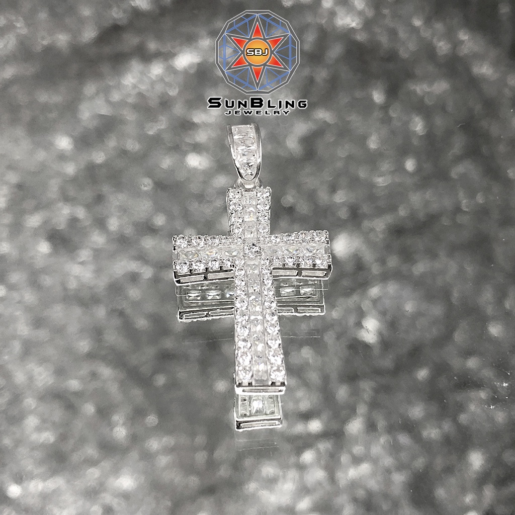 Mặt dây chuyền SunBling thánh giá full hột cho nam nữ, mặt dây chuyền bạc đính đá cao cấp, sang trọng SB4184