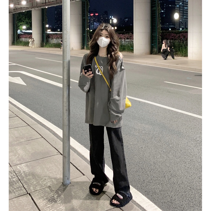 Áo sweater Nữ Tay Dài In Hình Chuẩn Bị Màu Xám Mới