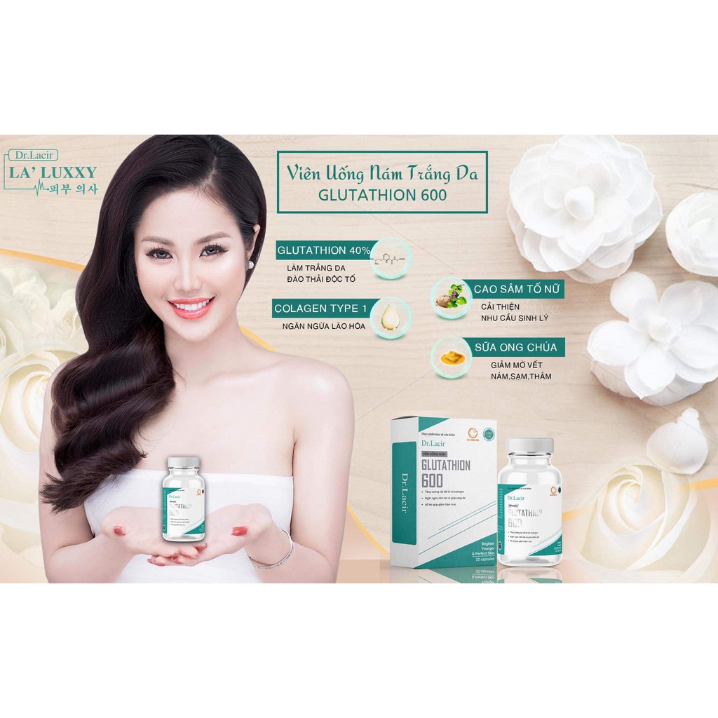 Viên Uống Glutathione 600 Drlacir,Hộp 30 viên,Giúp trắng da,ngừa nám,hạn chế lão hoá da,nếp nhăn,cân bằng nội tiết tố nữ | BigBuy360 - bigbuy360.vn