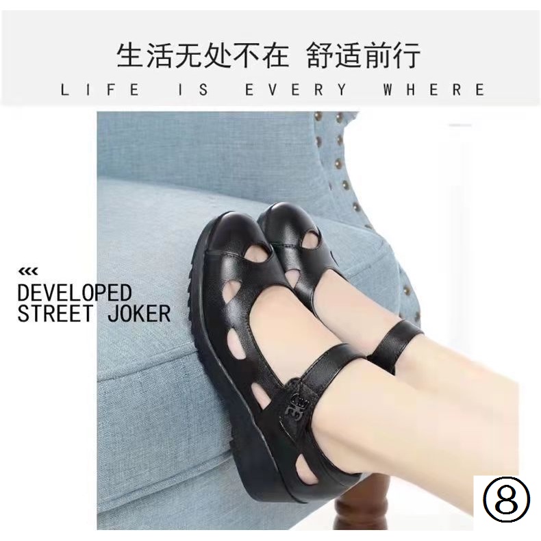 Giày Cao Gót Da Mềm Mũi Tròn Thời Trang Cho Phụ Nữ Trung Niên