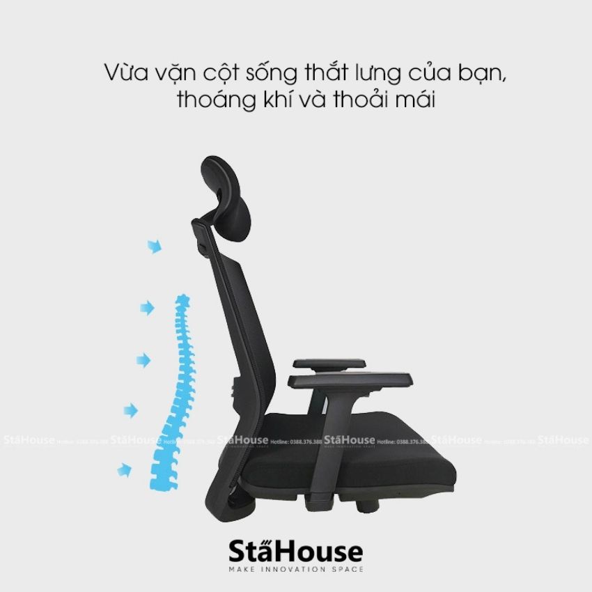 Ghế Văn Phòng Ngả Lưng Thư Giãn, Ghế Làm Việc Có Tựa Đầu Stahouse- GX528