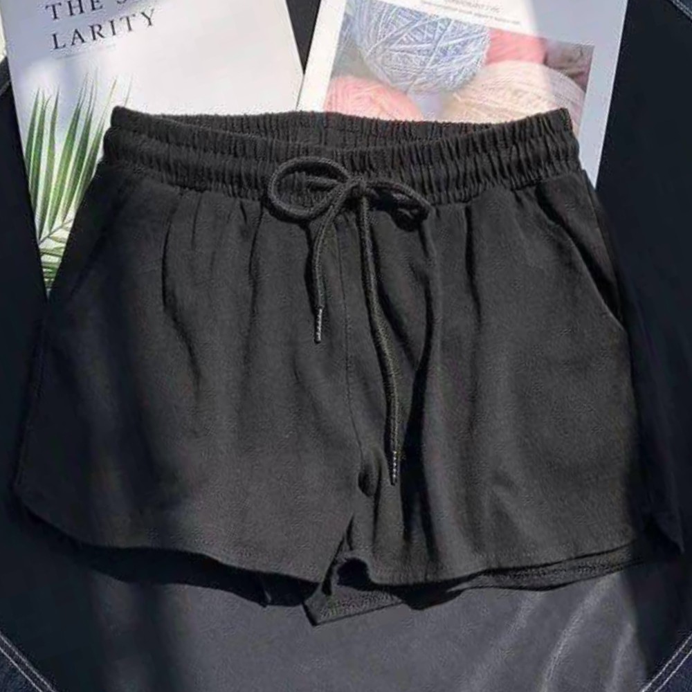 Quần ngắn ống rộng màu trơn dây rút phong cách hè cho nữ